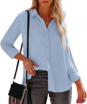 siliteelon Womens Button Down Shirts Dress Shirts Long Sleeve Wrinkle Free Collared Work Office Solid Blouses Tops