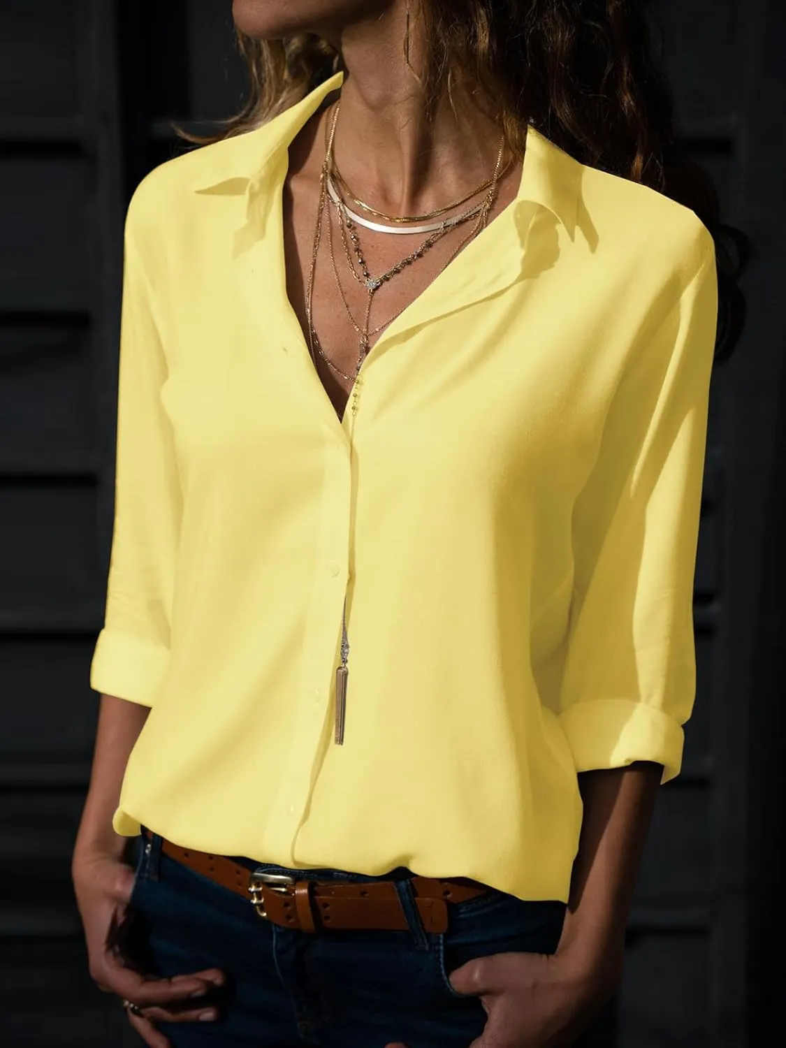 siliteelon Womens Button Down Shirts Dress Shirts Long Sleeve Wrinkle Free Collared Work Office Solid Blouses Tops