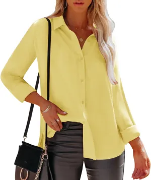 siliteelon Womens Button Down Shirts Dress Shirts Long Sleeve Wrinkle Free Collared Work Office Solid Blouses Tops