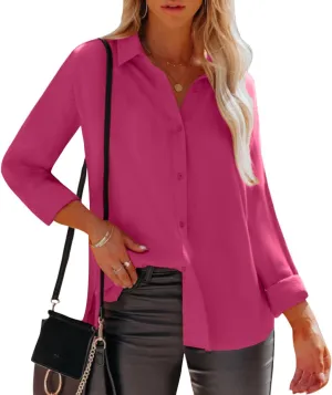 siliteelon Womens Button Down Shirts Dress Shirts Long Sleeve Wrinkle Free Collared Work Office Solid Blouses Tops