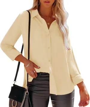 siliteelon Womens Button Down Shirts Dress Shirts Long Sleeve Wrinkle Free Collared Work Office Solid Blouses Tops