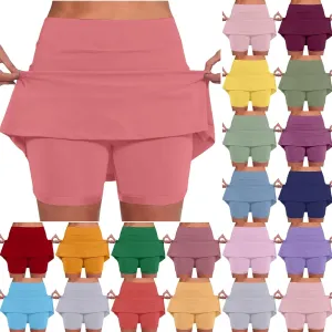 Skorts for Women Mid Rise Two Tone Casual Skorts with Pockets Moisture Wicking Athletic Skirt for Workout Outdoor