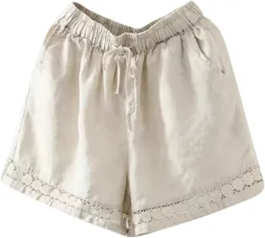Summer Beach Shorts for Women High Waisted Flowy Lounge Shorts Drawstring Wide Leg Short Linen Pants Cruise Outfits