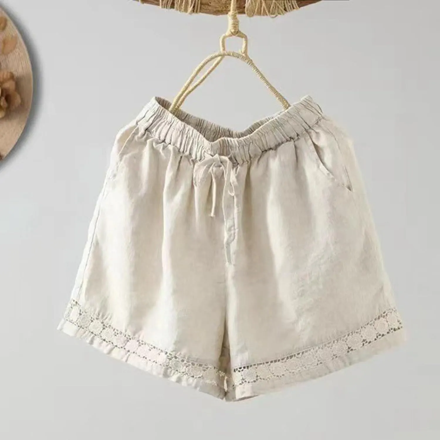 Summer Beach Shorts for Women High Waisted Flowy Lounge Shorts Drawstring Wide Leg Short Linen Pants Cruise Outfits