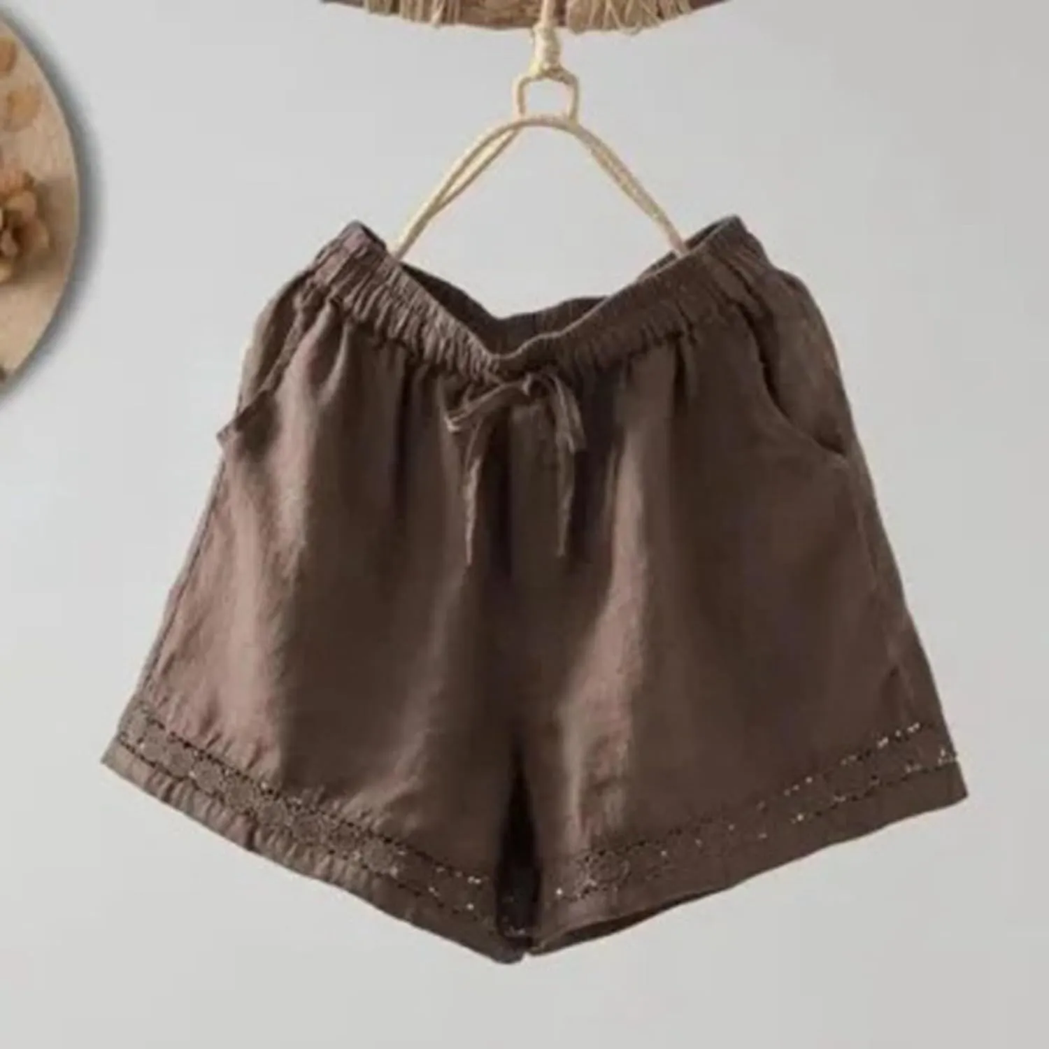 Summer Beach Shorts for Women High Waisted Flowy Lounge Shorts Drawstring Wide Leg Short Linen Pants Cruise Outfits