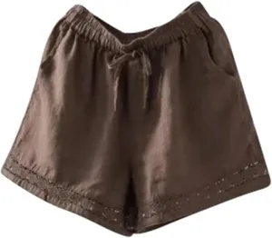 Summer Beach Shorts for Women High Waisted Flowy Lounge Shorts Drawstring Wide Leg Short Linen Pants Cruise Outfits