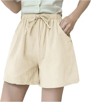 Summer Lounge Shorts for Women High Waisted Wide Leg Cotton Linen Shorts Flowy Pull On Lightweight Comfy Short Pants