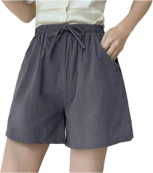 Summer Lounge Shorts for Women High Waisted Wide Leg Cotton Linen Shorts Flowy Pull On Lightweight Comfy Short Pants