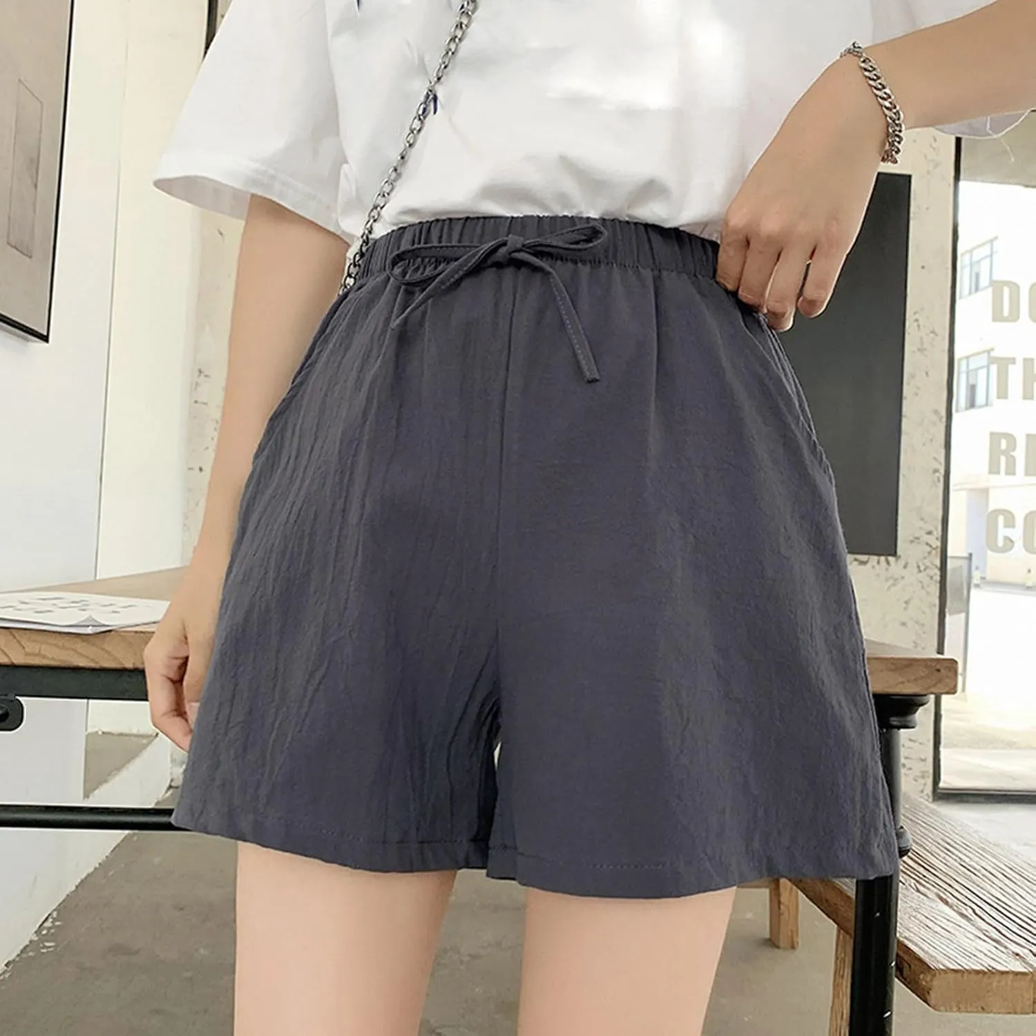 Summer Lounge Shorts for Women High Waisted Wide Leg Cotton Linen Shorts Flowy Pull On Lightweight Comfy Short Pants