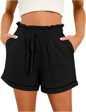 Summer Shorts for Women Drawstring High Waisted Casual Lounge Shorts Lightweight Comfy Beach Short Pants with Pockets