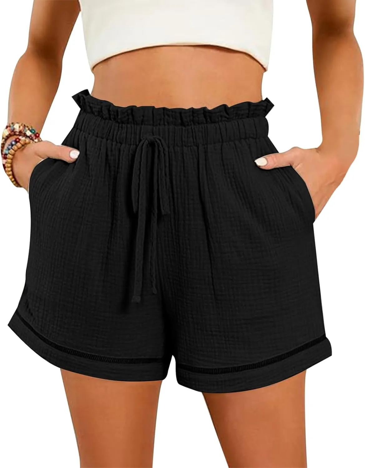 Summer Shorts for Women Drawstring High Waisted Casual Lounge Shorts Lightweight Comfy Beach Short Pants with Pockets