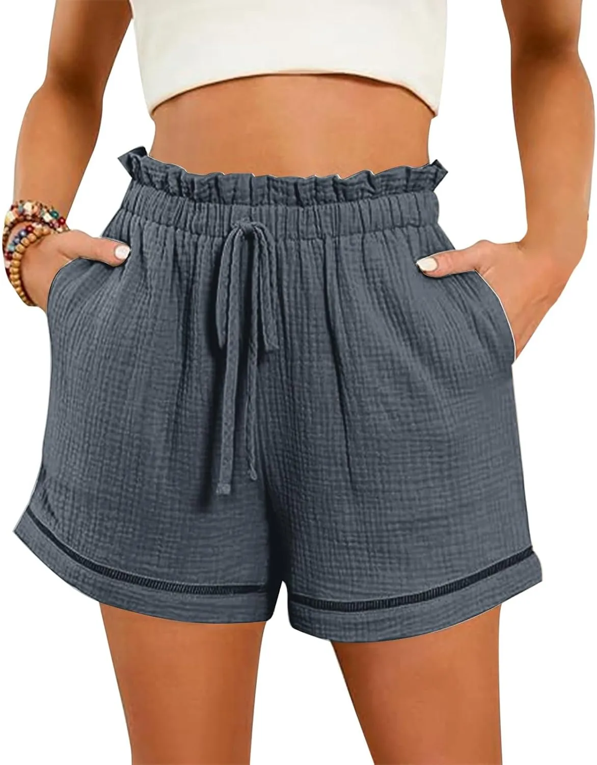 Summer Shorts for Women Drawstring High Waisted Casual Lounge Shorts Lightweight Comfy Beach Short Pants with Pockets