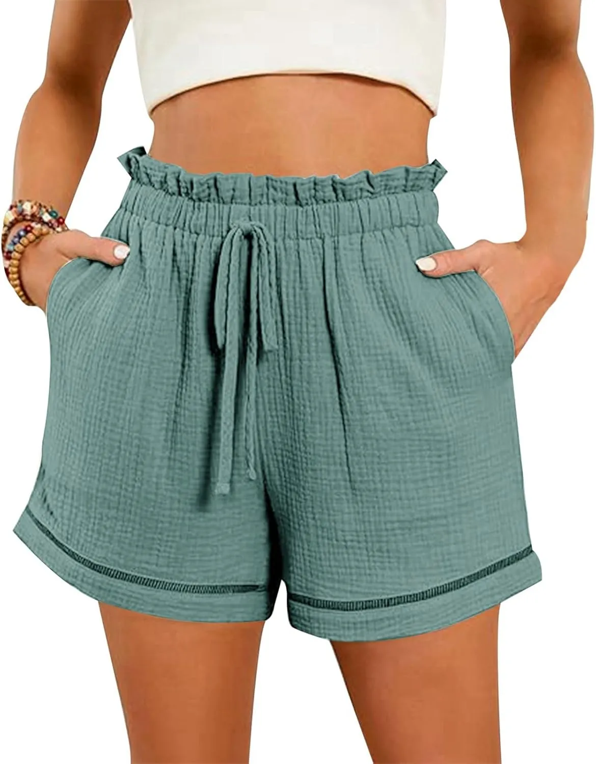 Summer Shorts for Women Drawstring High Waisted Casual Lounge Shorts Lightweight Comfy Beach Short Pants with Pockets