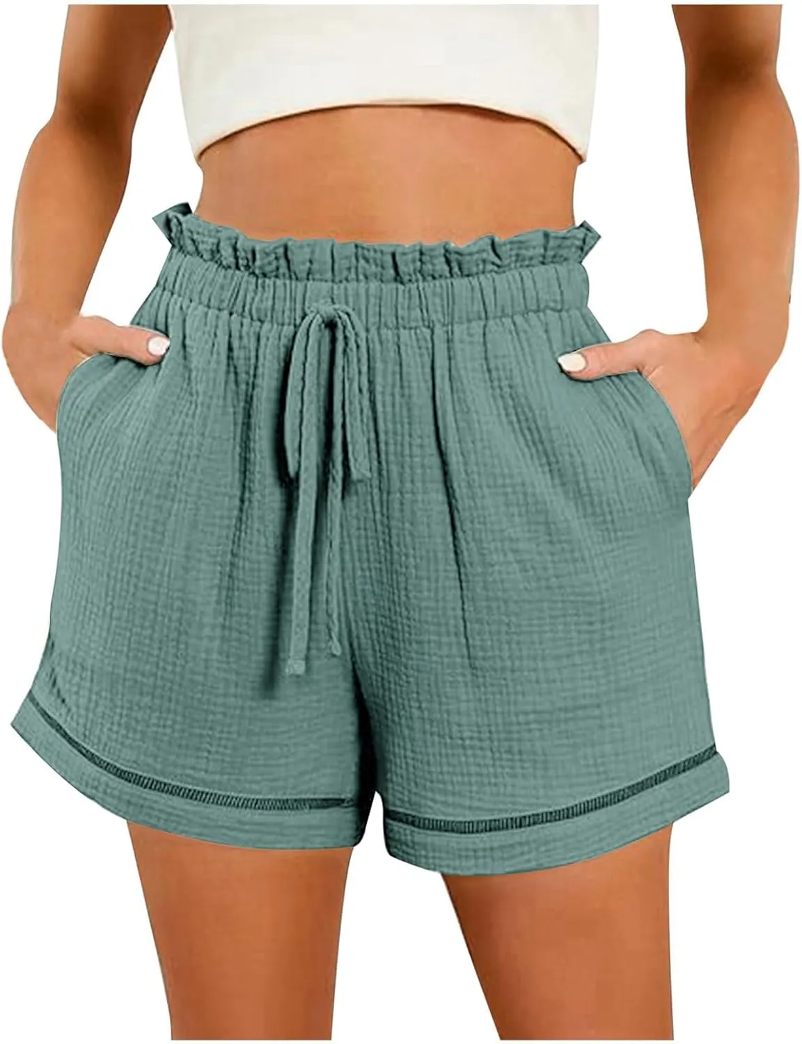 Summer Shorts for Women Drawstring High Waisted Casual Lounge Shorts Lightweight Comfy Beach Short Pants with Pockets