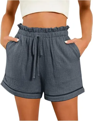 Summer Shorts for Women Drawstring High Waisted Casual Lounge Shorts Lightweight Comfy Beach Short Pants with Pockets