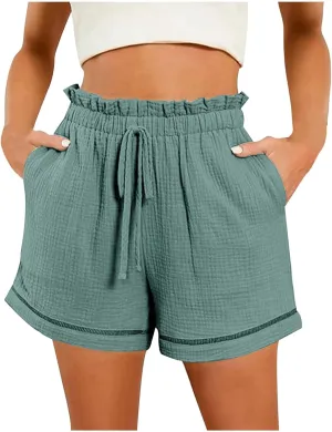 Summer Shorts for Women Drawstring High Waisted Casual Lounge Shorts Lightweight Comfy Beach Short Pants with Pockets