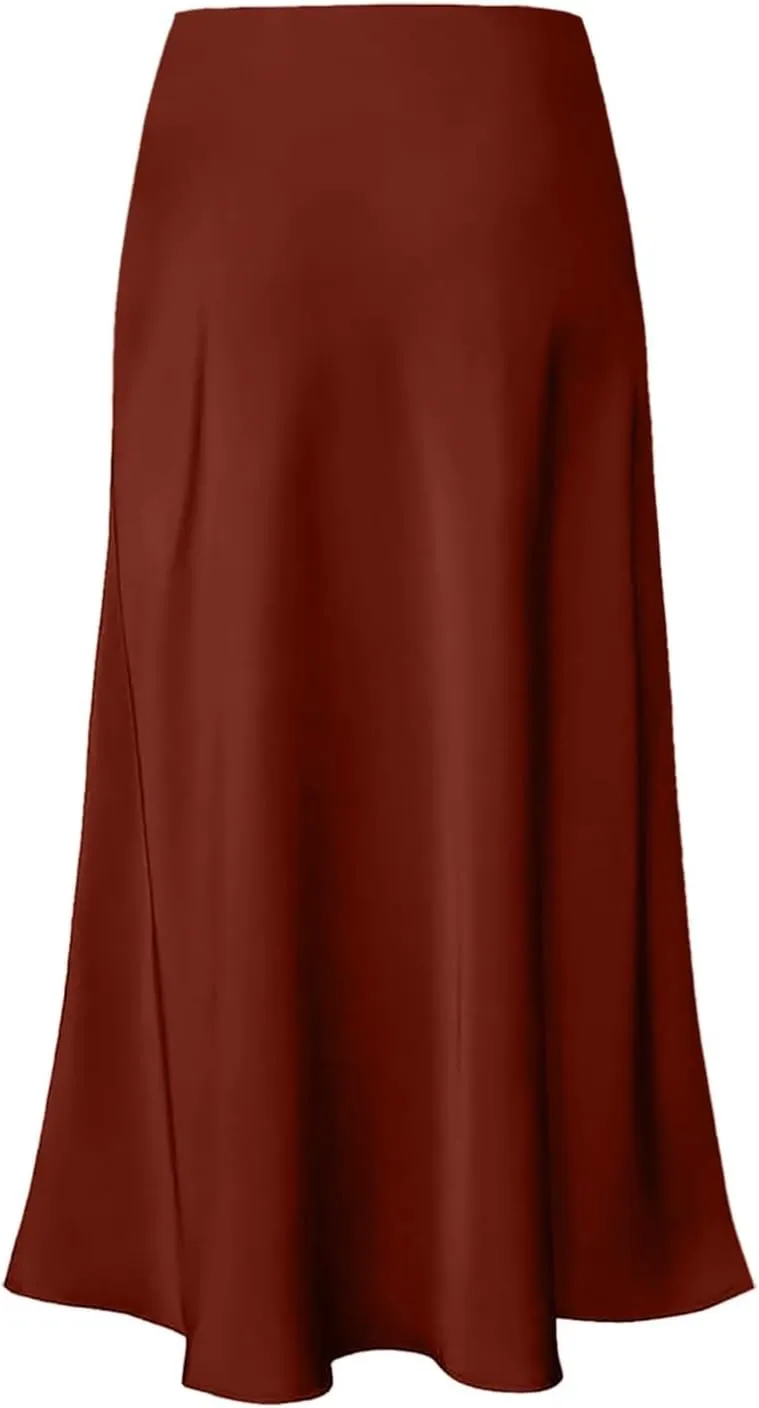 Summer Skirts for Women Solid Satin High Waist Elastic Skirt with Sleek Finish for Office Casual or Special Occasions