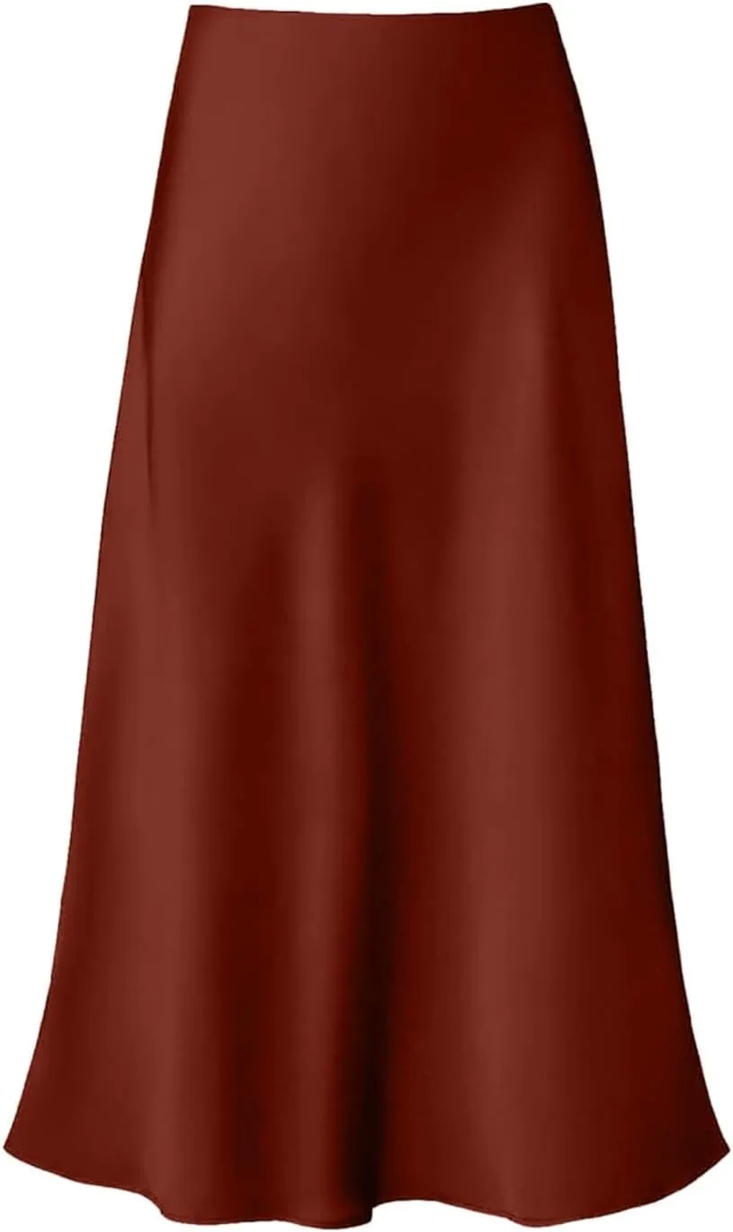 Summer Skirts for Women Solid Satin High Waist Elastic Skirt with Sleek Finish for Office Casual or Special Occasions