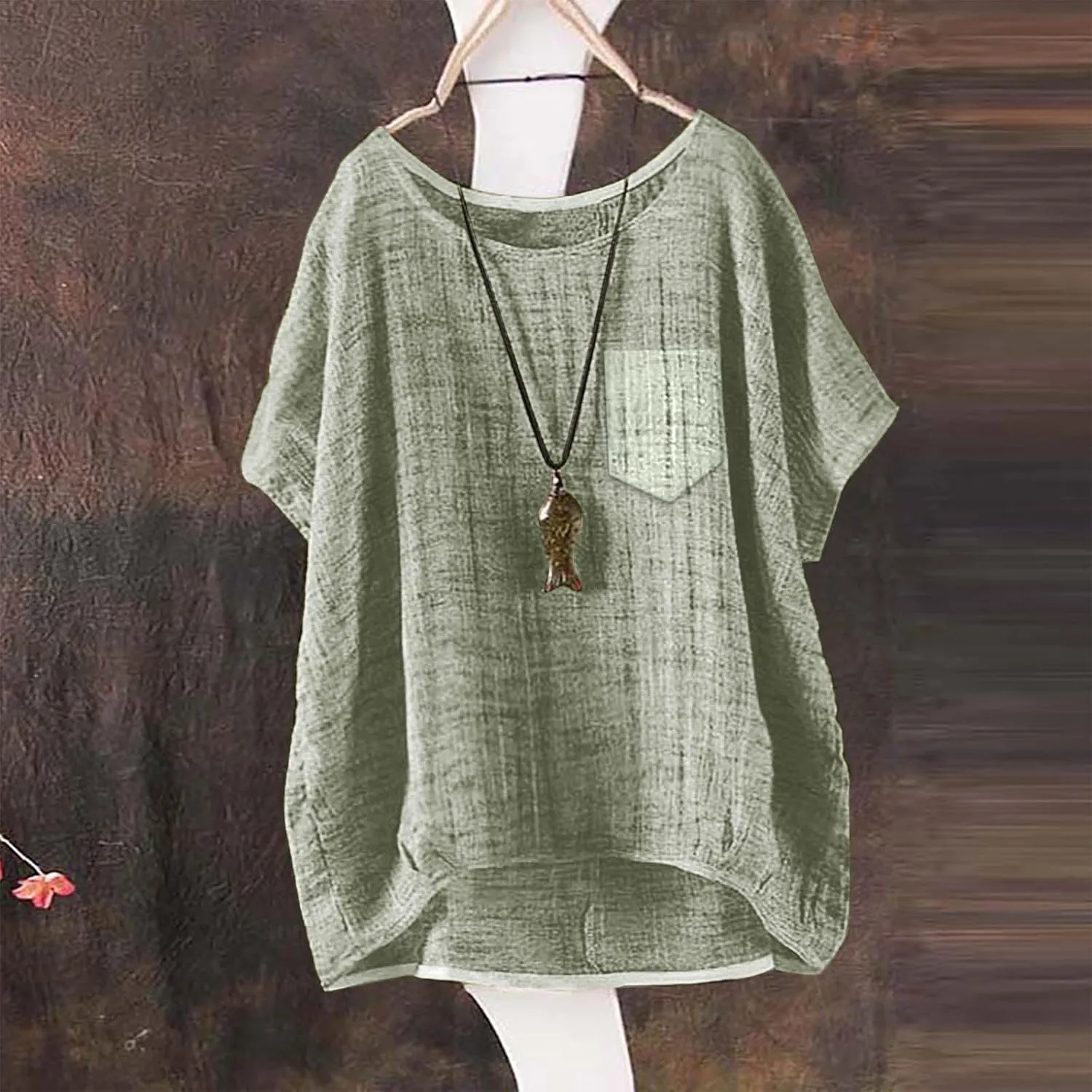 Summer Tops for Women 2025 Short Sleeve Crew Neck Linen Cotton Shirts Plus Size Gauze Casual Dressy Blouse Outfits
