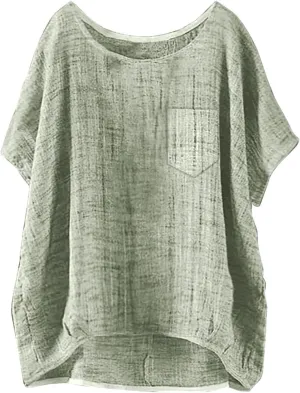 Summer Tops for Women 2025 Short Sleeve Crew Neck Linen Cotton Shirts Plus Size Gauze Casual Dressy Blouse Outfits