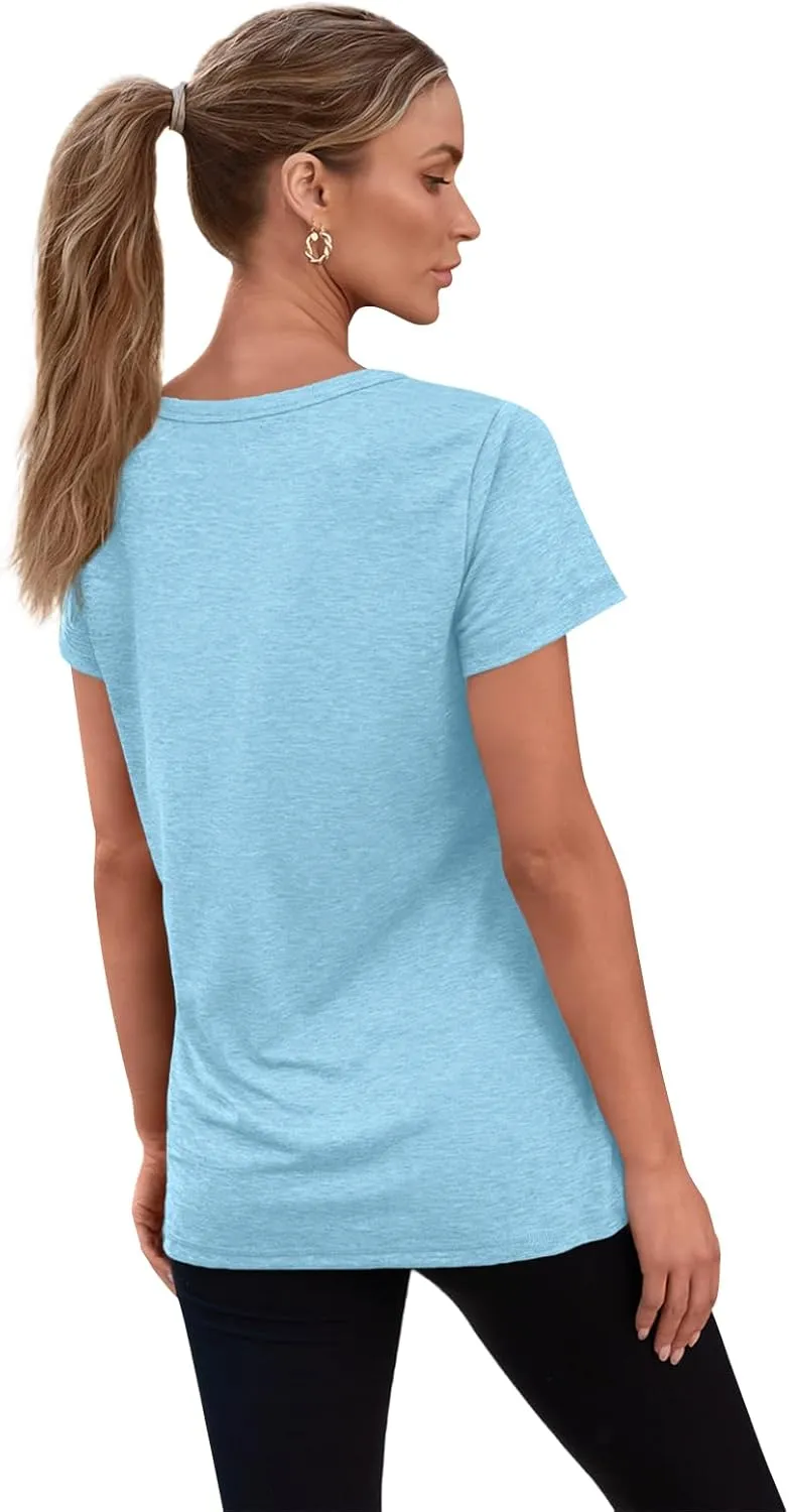 SUNBS 3 Pack Womens V Neck T Shirts Short Sleeve Tees Lightweight Summer Tops with Pocket