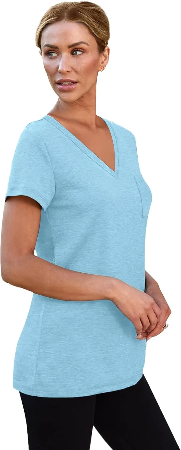 SUNBS 3 Pack Womens V Neck T Shirts Short Sleeve Tees Lightweight Summer Tops with Pocket