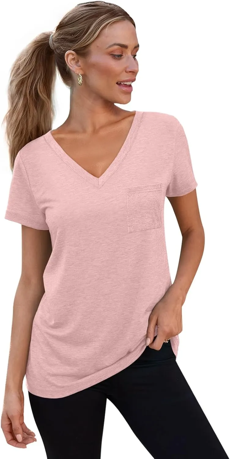 SUNBS 3 Pack Womens V Neck T Shirts Short Sleeve Tees Lightweight Summer Tops with Pocket