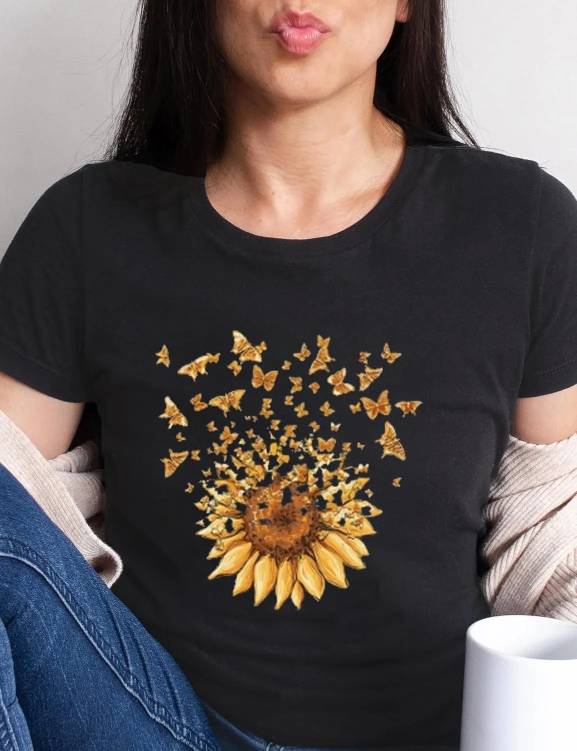Sunflower Shirts for Women Cute Sunflower Graphic Print Tshirt Summer Casual Short Sleeve Tee Tops