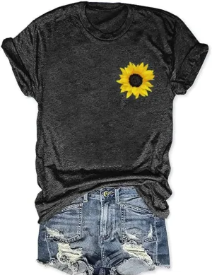 Sunflower Shirts for Women Cute Sunflower Graphic Print Tshirt Summer Casual Short Sleeve Tee Tops