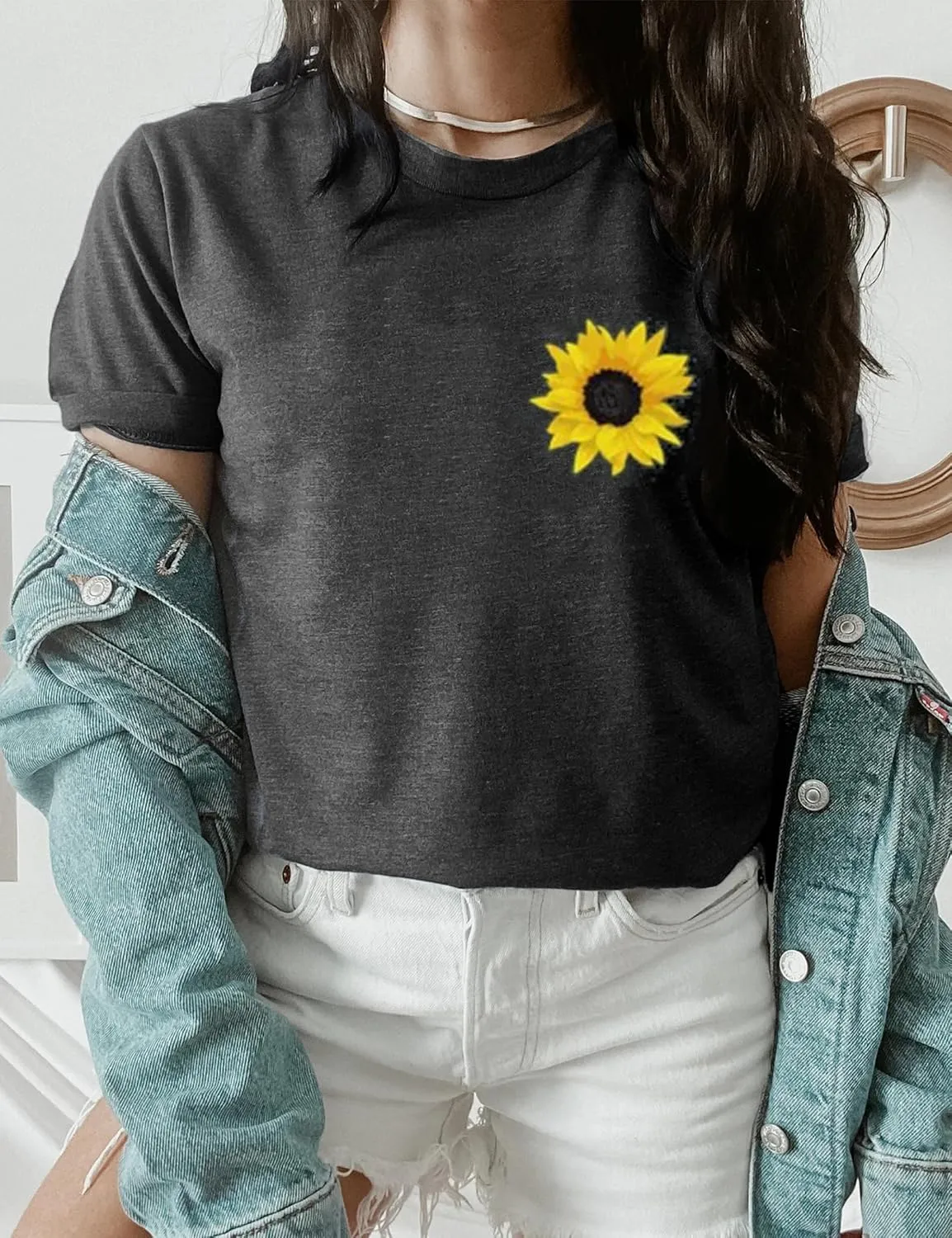 Sunflower Shirts for Women Cute Sunflower Graphic Print Tshirt Summer Casual Short Sleeve Tee Tops