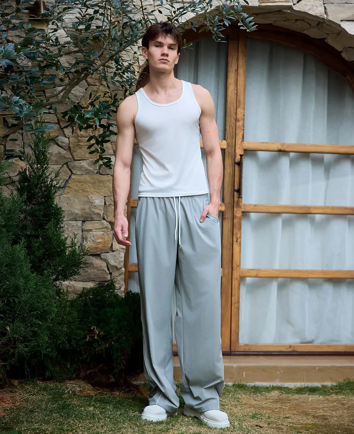 Susclude Mens Baggy Sweatpants Wide Leg Elastic Waist Track Pants Y2k Stretch Summer Casual Pants for 2025 Trendy Streetwear