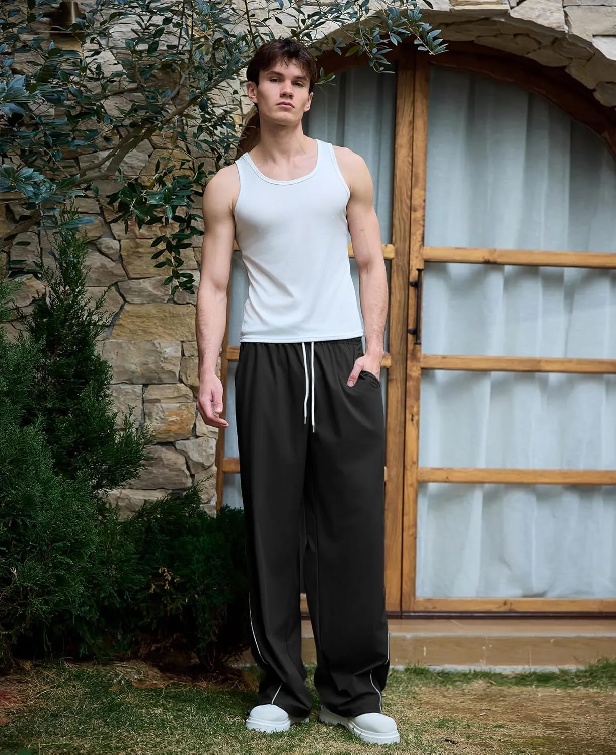 Susclude Mens Baggy Sweatpants Wide Leg Elastic Waist Track Pants Y2k Stretch Summer Casual Pants for 2025 Trendy Streetwear
