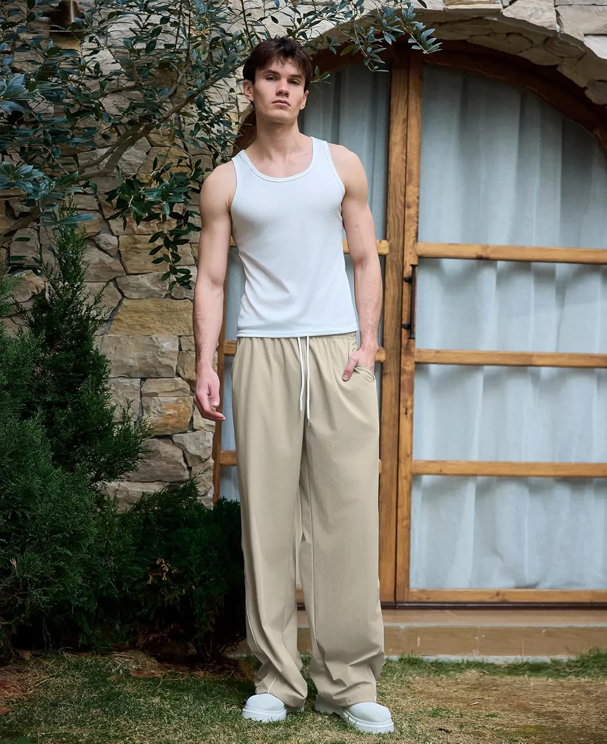 Susclude Mens Baggy Sweatpants Wide Leg Elastic Waist Track Pants Y2k Stretch Summer Casual Pants for 2025 Trendy Streetwear
