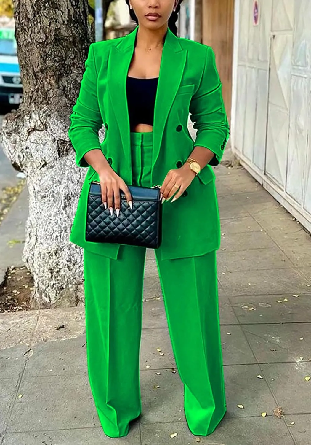 Tcremisa Women's Fashion Pants Suit 2 Piece Business Outfits Casual Double Breasted Blazer and Pant Sets