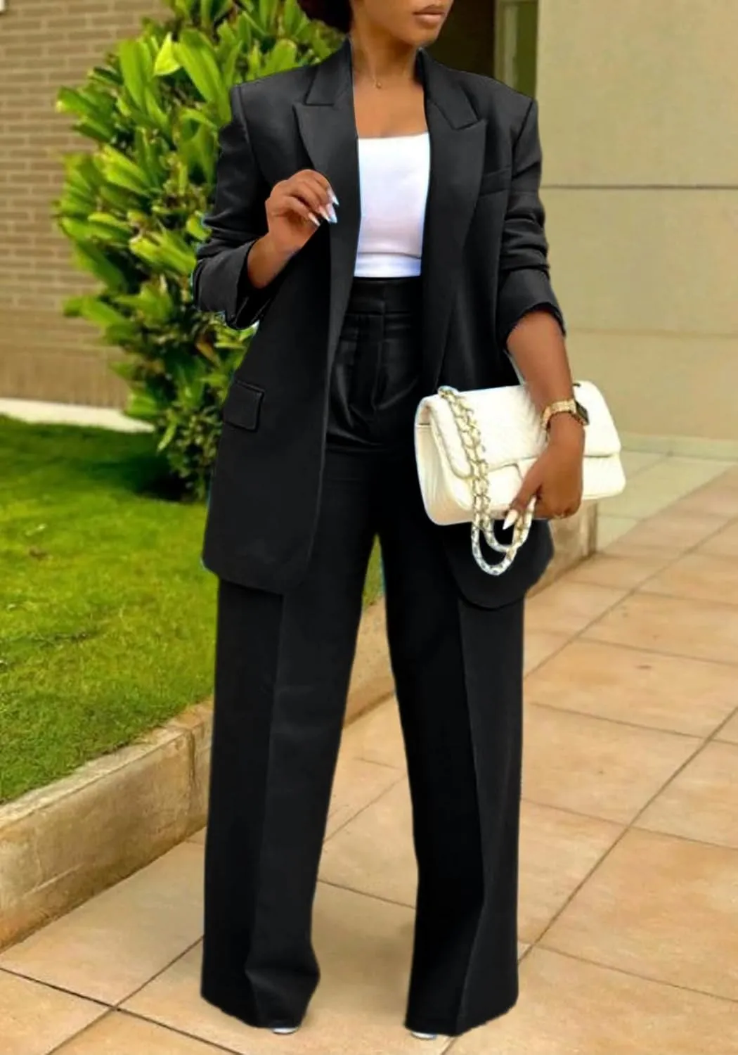 Tcremisa Women's Fashion Pants Suit 2 Piece Business Outfits Casual Double Breasted Blazer and Pant Sets