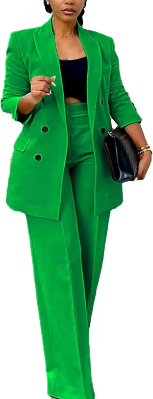 Tcremisa Women's Fashion Pants Suit 2 Piece Business Outfits Casual Double Breasted Blazer and Pant Sets
