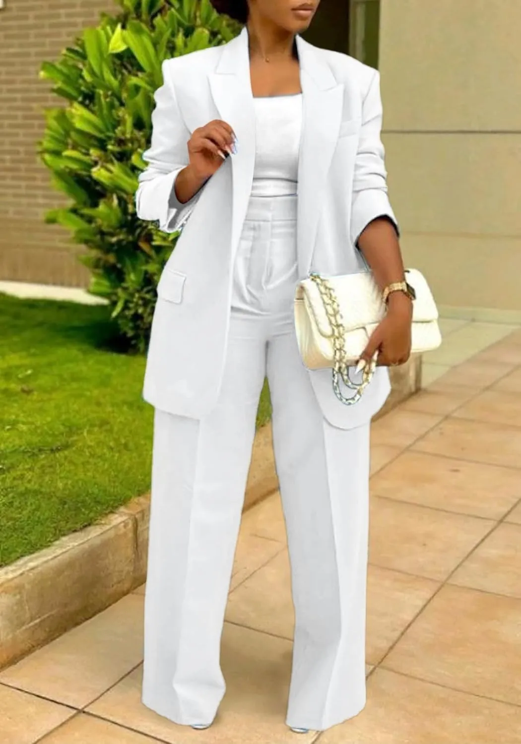 Tcremisa Women's Fashion Pants Suit 2 Piece Business Outfits Casual Double Breasted Blazer and Pant Sets