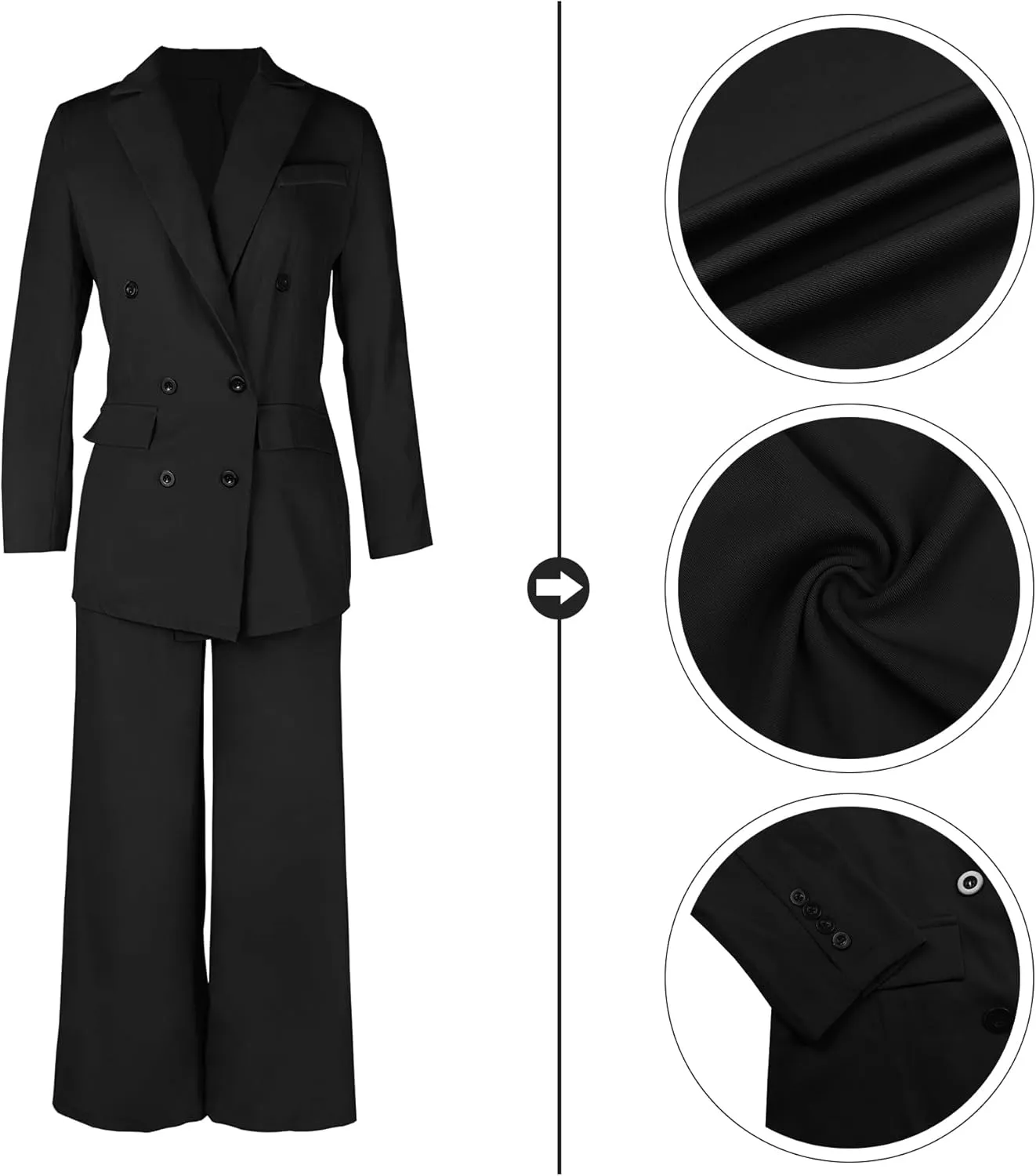 Tcremisa Women's Fashion Pants Suit 2 Piece Business Outfits Casual Double Breasted Blazer and Pant Sets