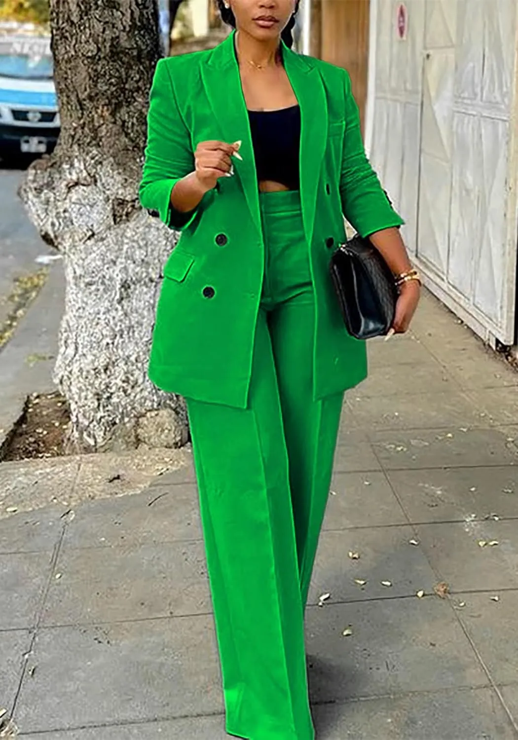 Tcremisa Women's Fashion Pants Suit 2 Piece Business Outfits Casual Double Breasted Blazer and Pant Sets