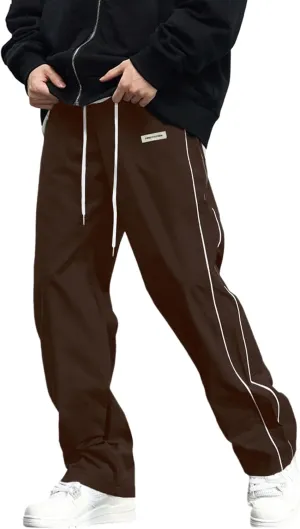 Verdusa Men's Track Pants Straight Leg Acitve Streetwear Elastic Waist Parachute Pants with Pockets