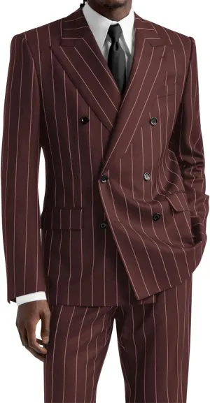 Wangyue Men's Suits 2 Piece Pinstripe Double Breasted Tuxedo Suit for Men Slim Fit Formal Dress Blazer Jacket Pants