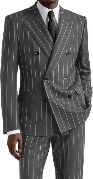 Wangyue Men's Suits 2 Piece Pinstripe Double Breasted Tuxedo Suit for Men Slim Fit Formal Dress Blazer Jacket Pants