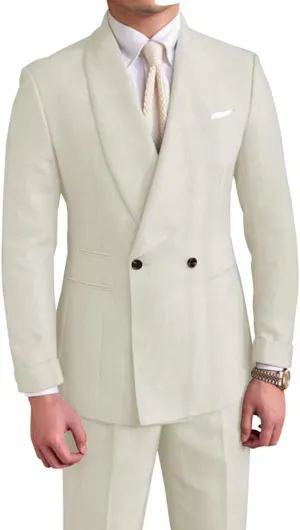Wedding Mens Linen Suit 2 Pieces Linen Suits for Men Slim Fit Shawl Lapel Beach Wedding Groomsmen Linen Suit 2024