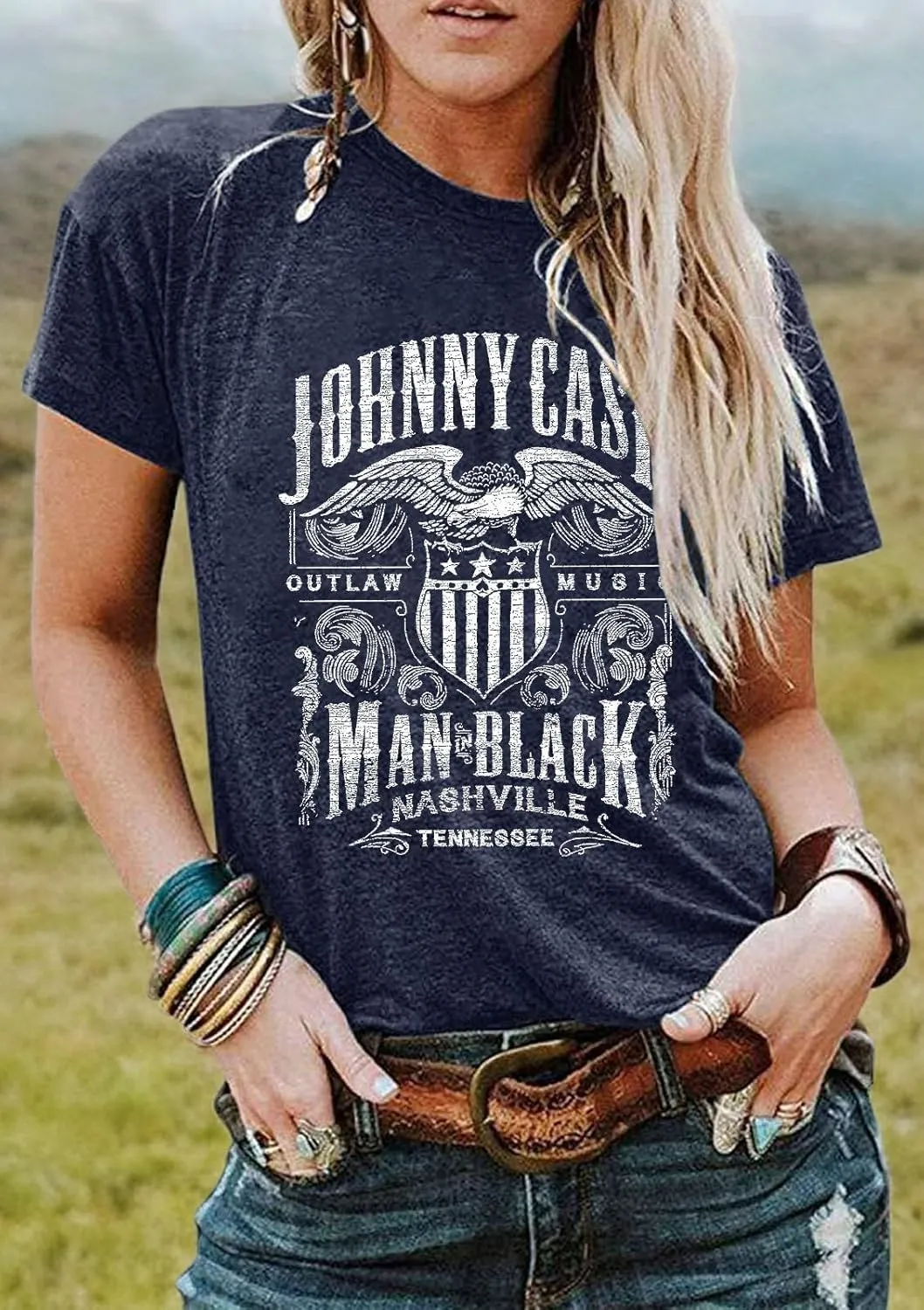 Women Crew Neck Vintage Graphic Tees Summer Short Sleeve Loose Country Music Party Retro Tee Tops