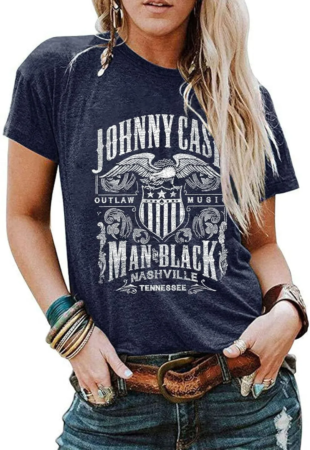 Women Crew Neck Vintage Graphic Tees Summer Short Sleeve Loose Country Music Party Retro Tee Tops