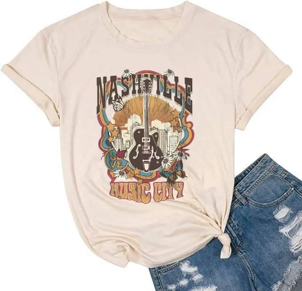 Women Vintage Rock Band Shirts Country Music Shirts Graphic Tees Concert Outfit Short Sleeve Tops