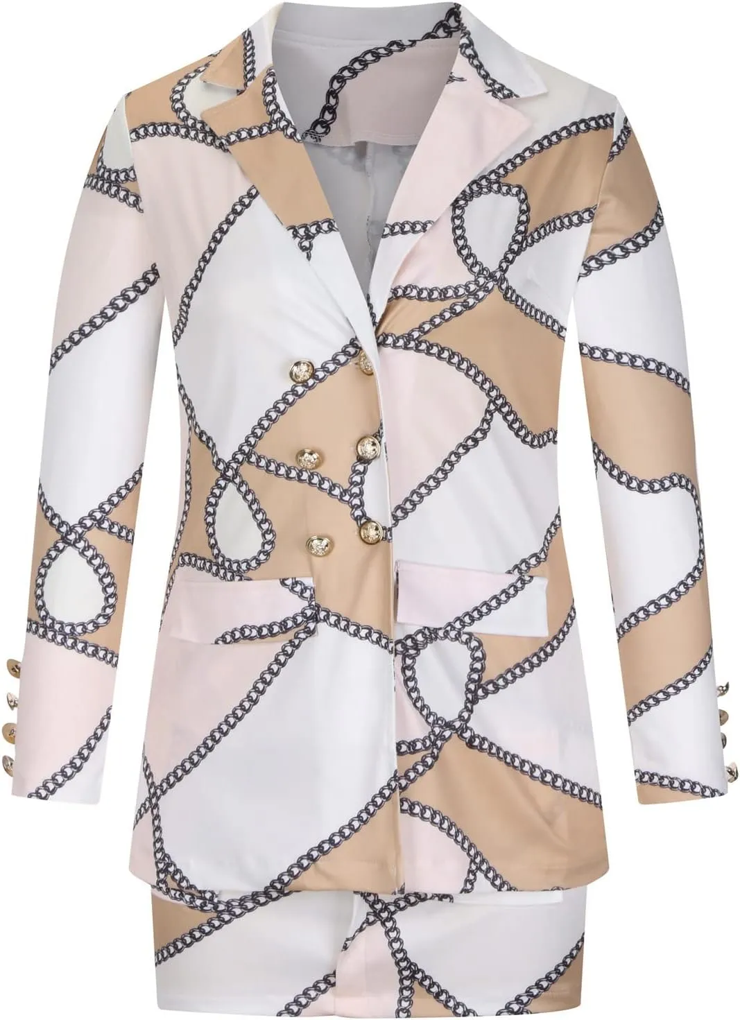 Women's 2 Piece Outfits Casual Solid Long Sleeve Suits Button Work Coat High Waist Blazer Jacket and Mini Skirt Set