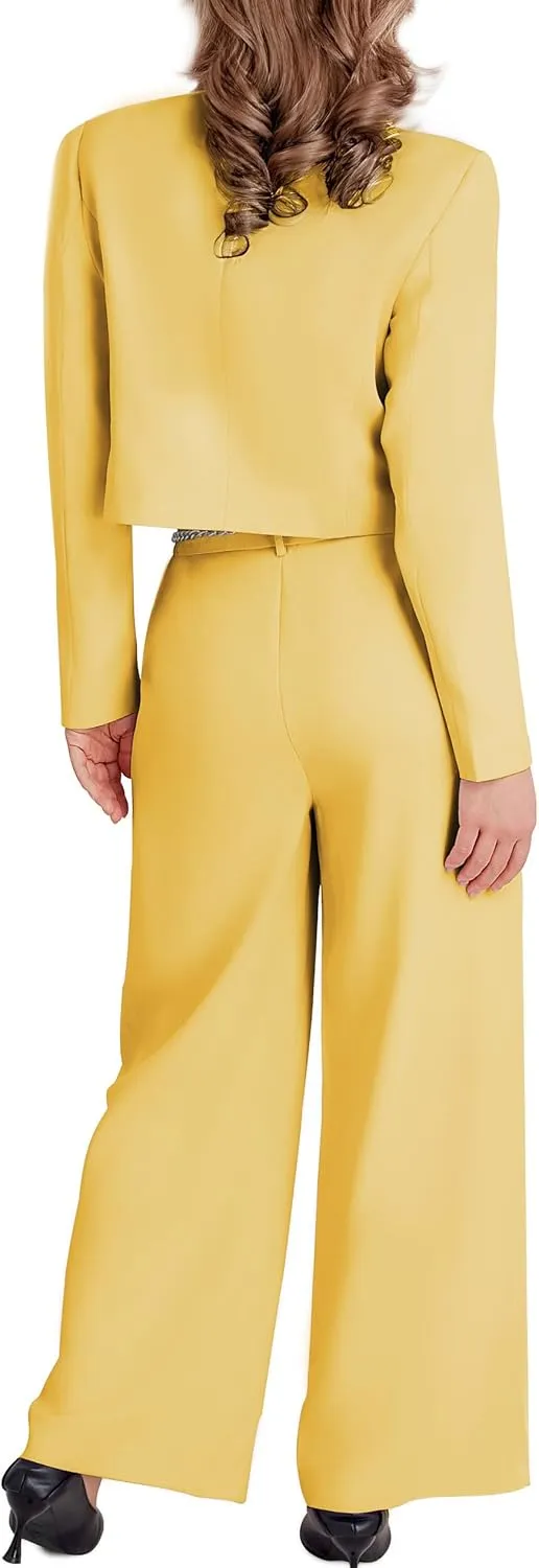 Women's 2 Pieces Suit Casual Outfits Double Breasted Blazer Jackets High Waisted Wide Leg Work Pants Suit Set