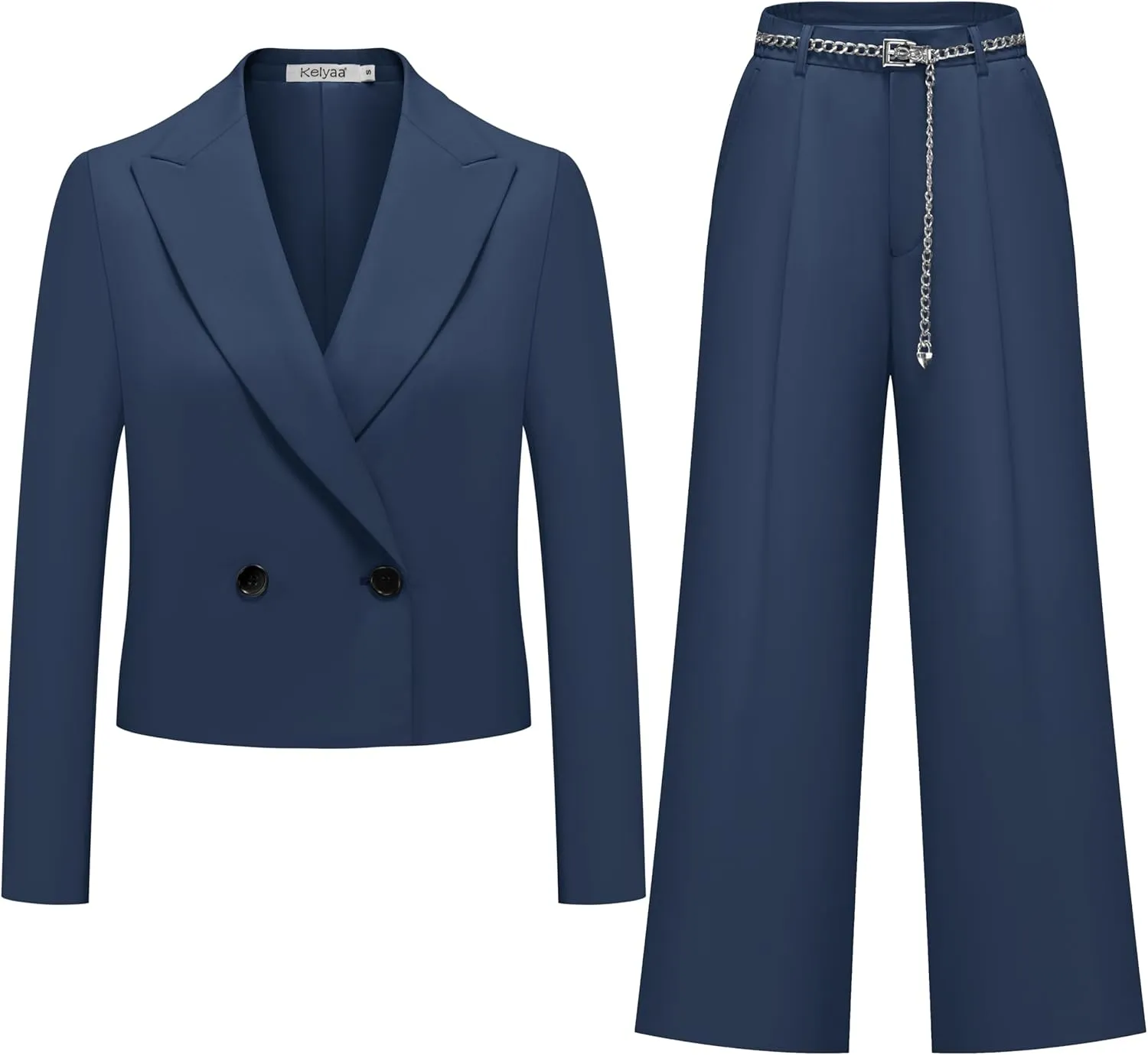 Women's 2 Pieces Suit Casual Outfits Double Breasted Blazer Jackets High Waisted Wide Leg Work Pants Suit Set