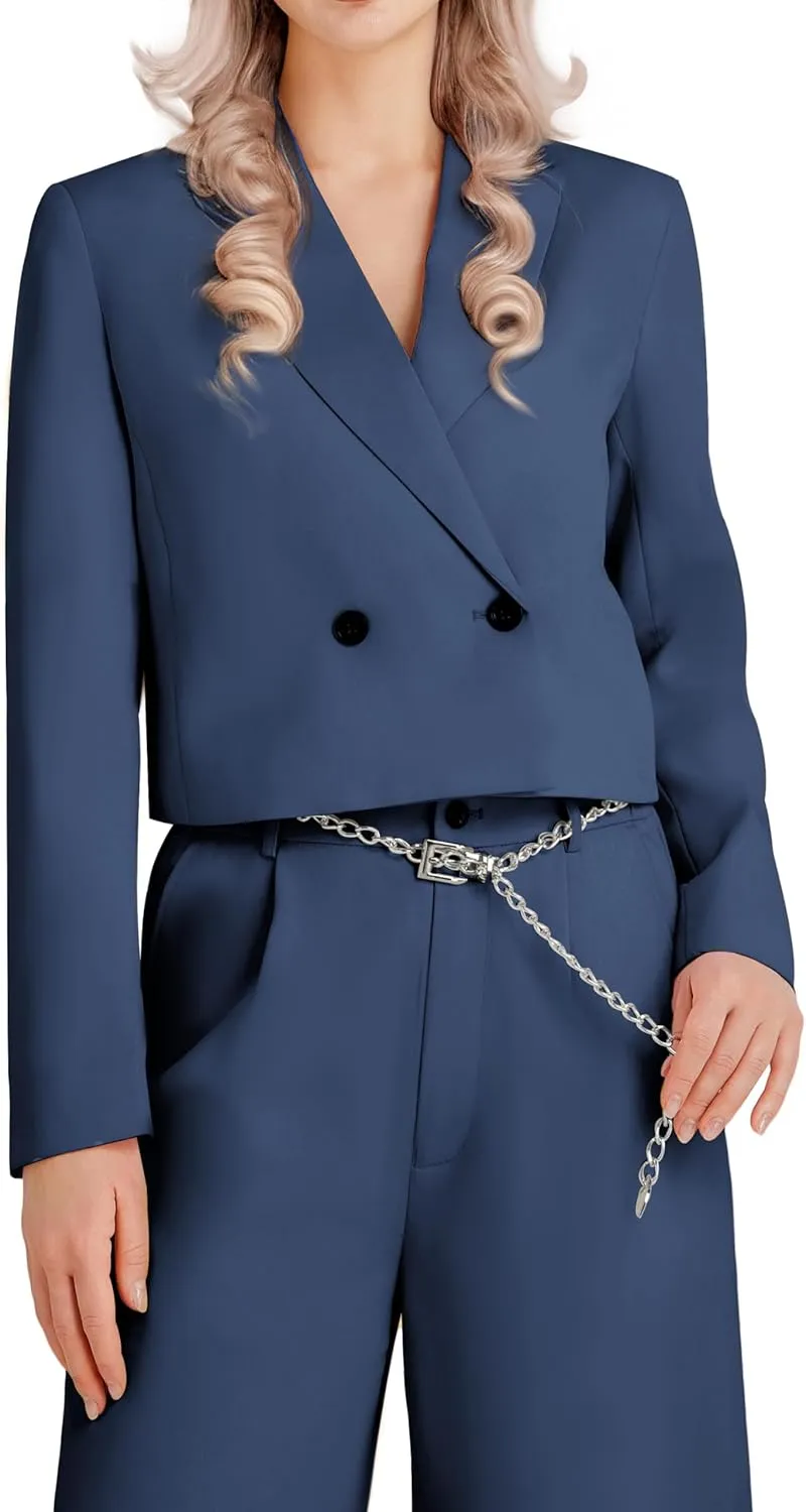 Women's 2 Pieces Suit Casual Outfits Double Breasted Blazer Jackets High Waisted Wide Leg Work Pants Suit Set